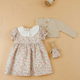 Look 2 peças Vestido Linho Flores, casaco