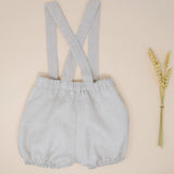 Calções linho alças e elástico nas pernas